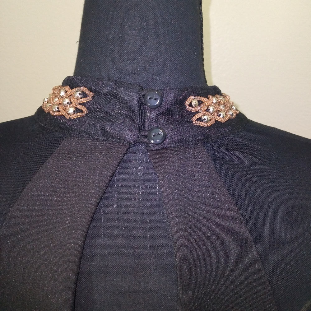 Enfocus Studio Black Midi Short Sleeve Dress with Embellished Neckline- Size 8 - Picture 8 of 12